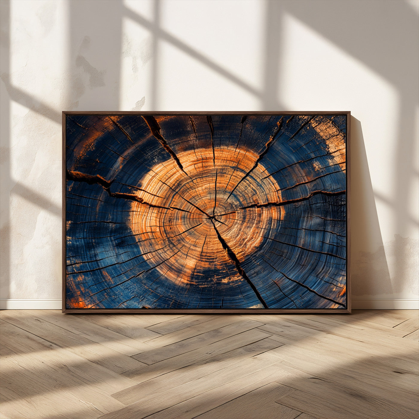 MGV-FC-36X24 - Burnt Wood Wall Art Canvas Print, Framed Aged Timber Art Picture Print, Rustic Tree Slice Perfect Rustic Decor Artwork