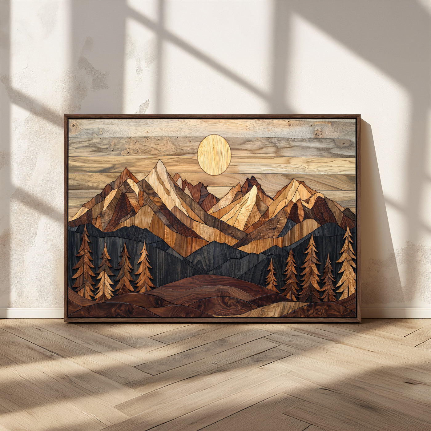 MGV-FC-36X24 - Wood Mountain Landscape Wall Art Canvas Print, Framed Sunset Hills Art Picture Print, Abstract Nature Perfect Boho Decor Artwork