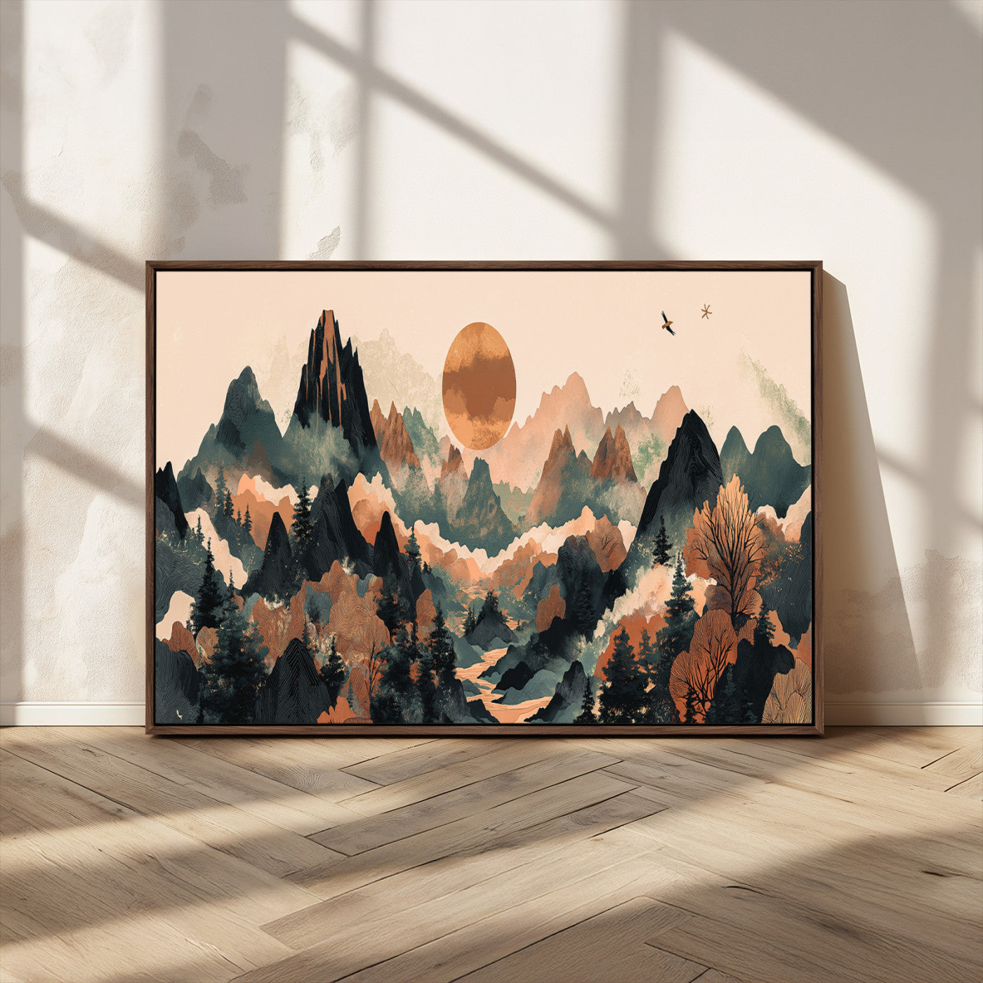 MGV-FC-36X24 - Wood Mountain Landscape Wall Art Canvas Print, Framed Sunset Hills Art Picture Print, Abstract Nature Perfect Boho Decor Artwork