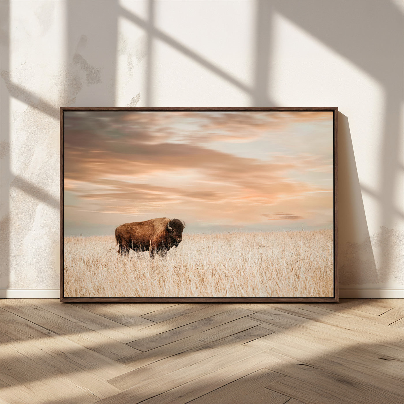 MGV-FC-36X24 - Bison Wall Art Canvas Print, Framed Buffalo Art Picture Print, Western Prairie Perfect Rustic Decor Artwork