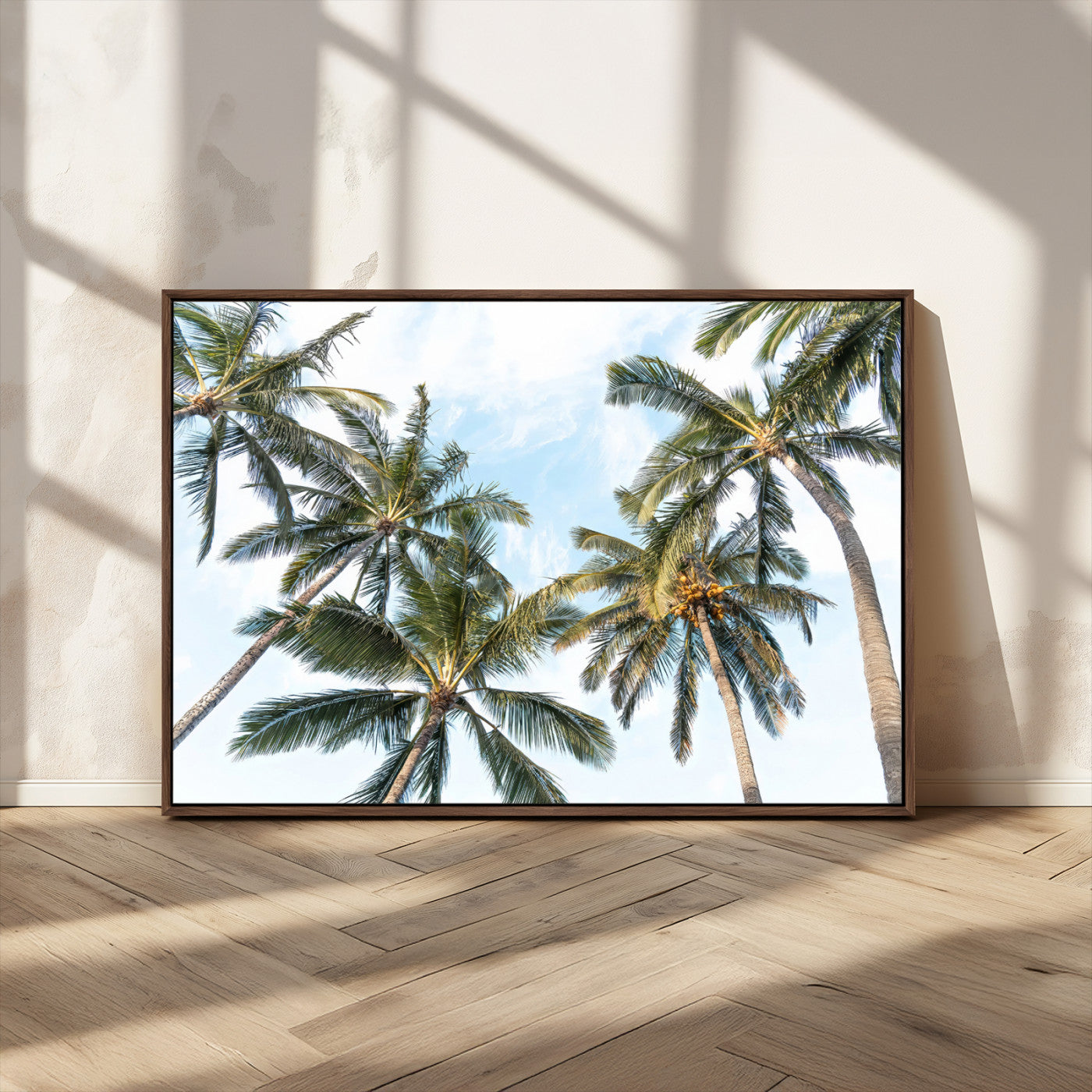 87247012-MGV-CV-36X24 - Tropical Palm Trees Wall Art – Sunlit Leaves & Blue Sky Canvas Print, Island Breeze and Vacation Vibes for Office or Home Decor