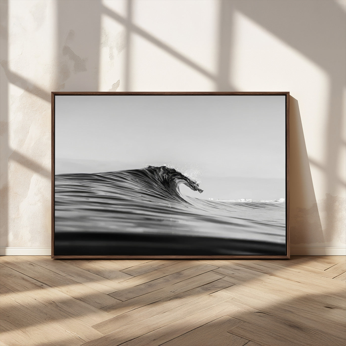 MGV-FC-36X24 - Black Wave Wall Art Canvas Print, Framed Abstract Surf Art Picture Print, Minimalist Ocean Perfect Minimalist Coastal Decor Artwork