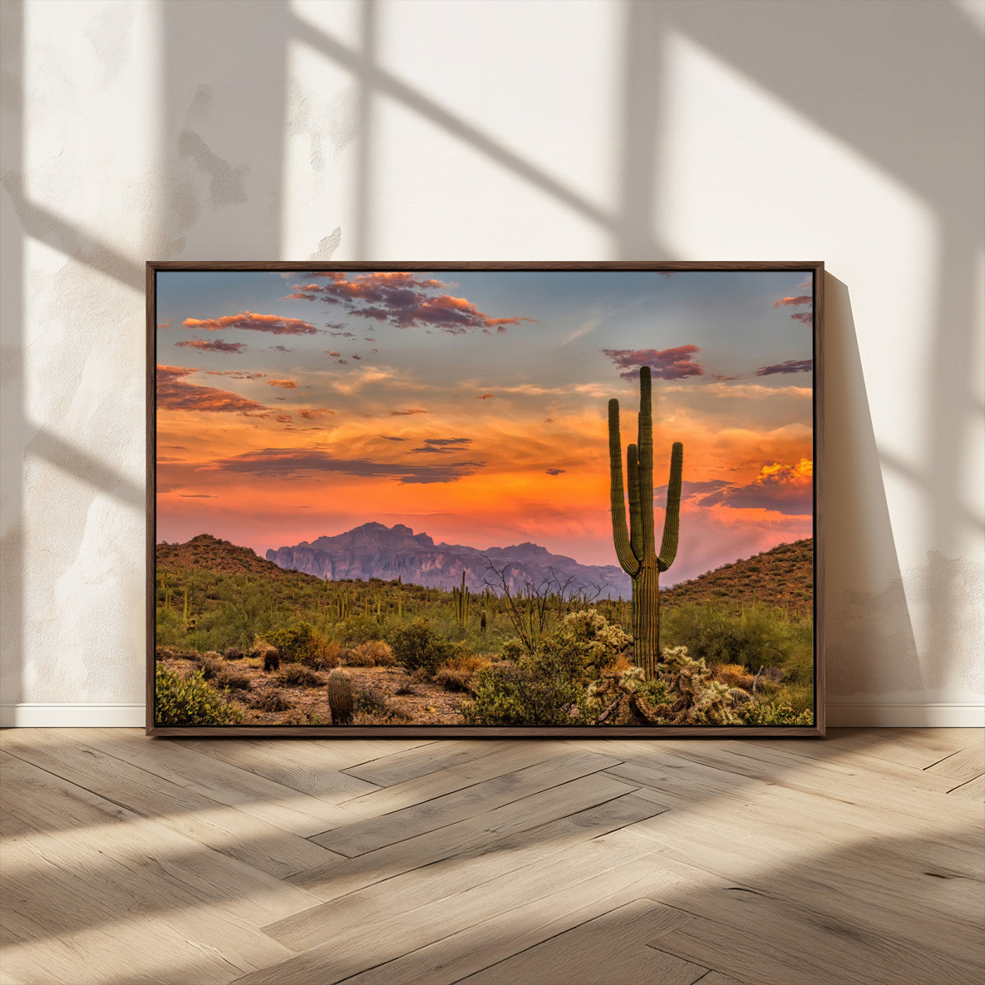 MGV-FC-36X24 - Saguaro Cactus Wall Art Canvas Print, Framed Arizona Sunset Art Picture Print, Sonoran Desert Perfect Southwestern Boho Decor Artwork
