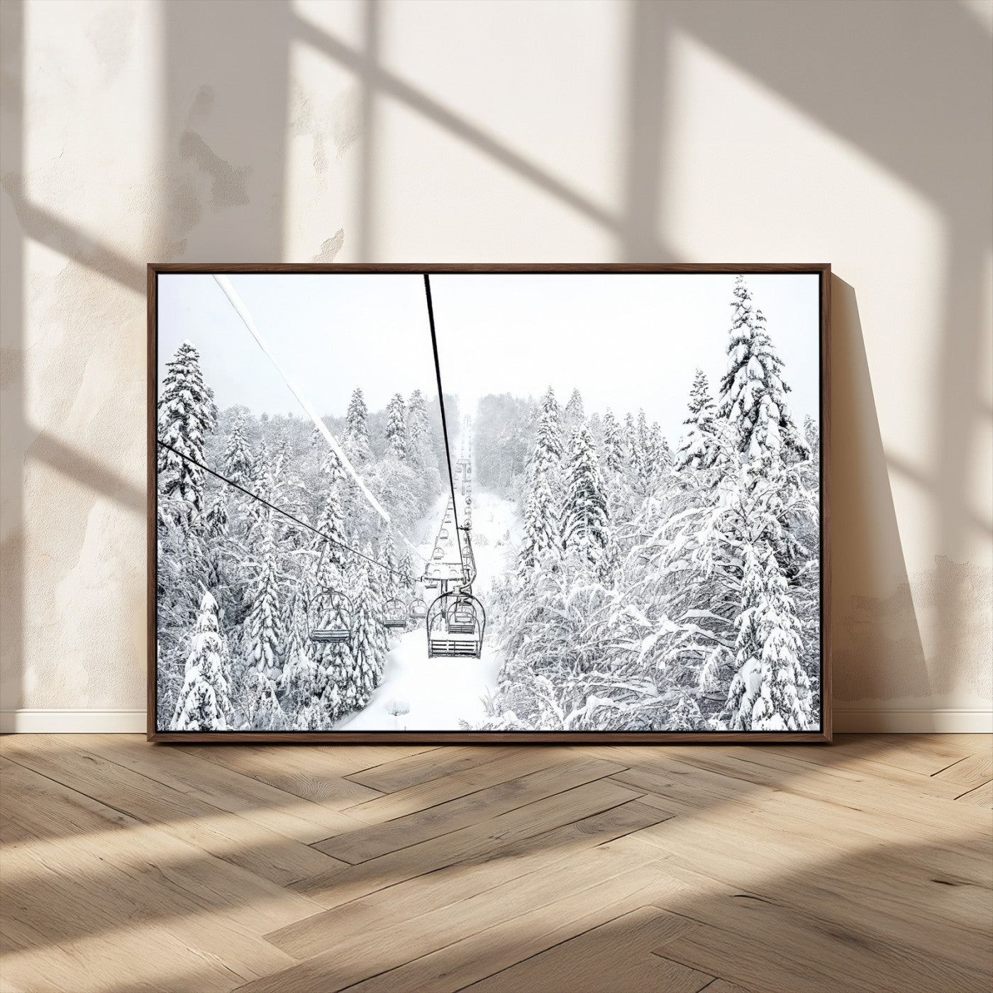 MGV-FC-36X24 - Winter Snow Ski Lift Wall Art Canvas Print Winter Trees Print