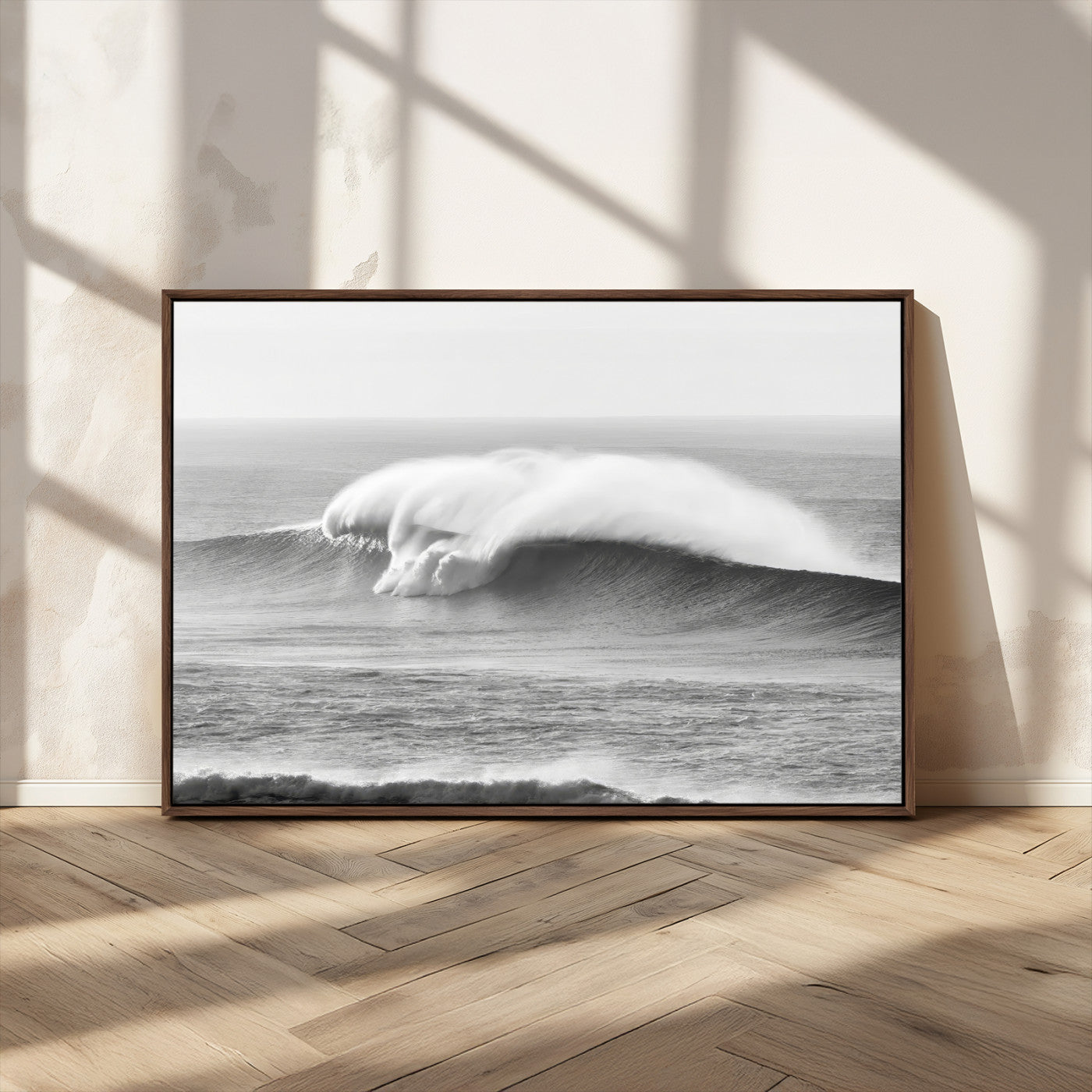 MGV-FC-36X24 - Monochrome Seascape Wall Art Canvas Print, Framed Surf Wave Art Picture Print, Minimalist Ocean Perfect Moody Coastal Decor Artwork