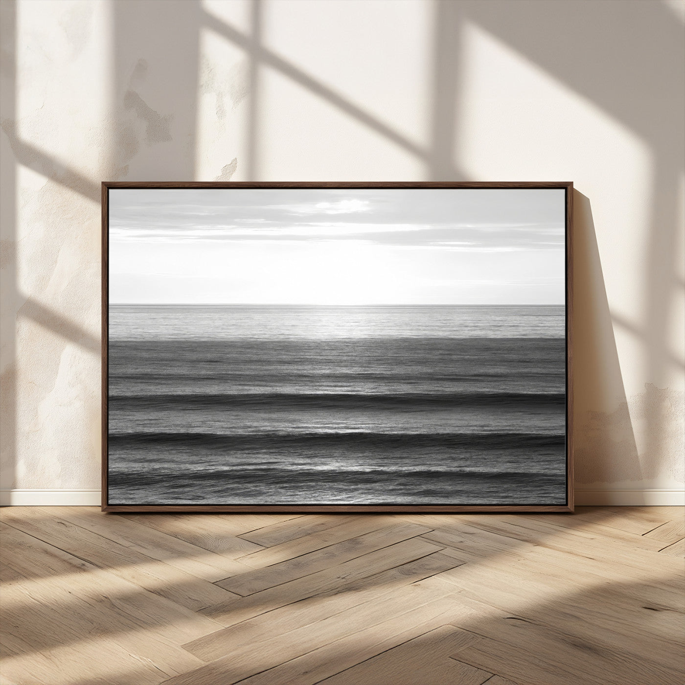 MGV-FC-36X24 - Monochrome Ocean Wall Art Canvas Print, Framed Moody Ocean Art Picture Print, Calm Ocean Perfect Minimalist Coastal Decor Artwork