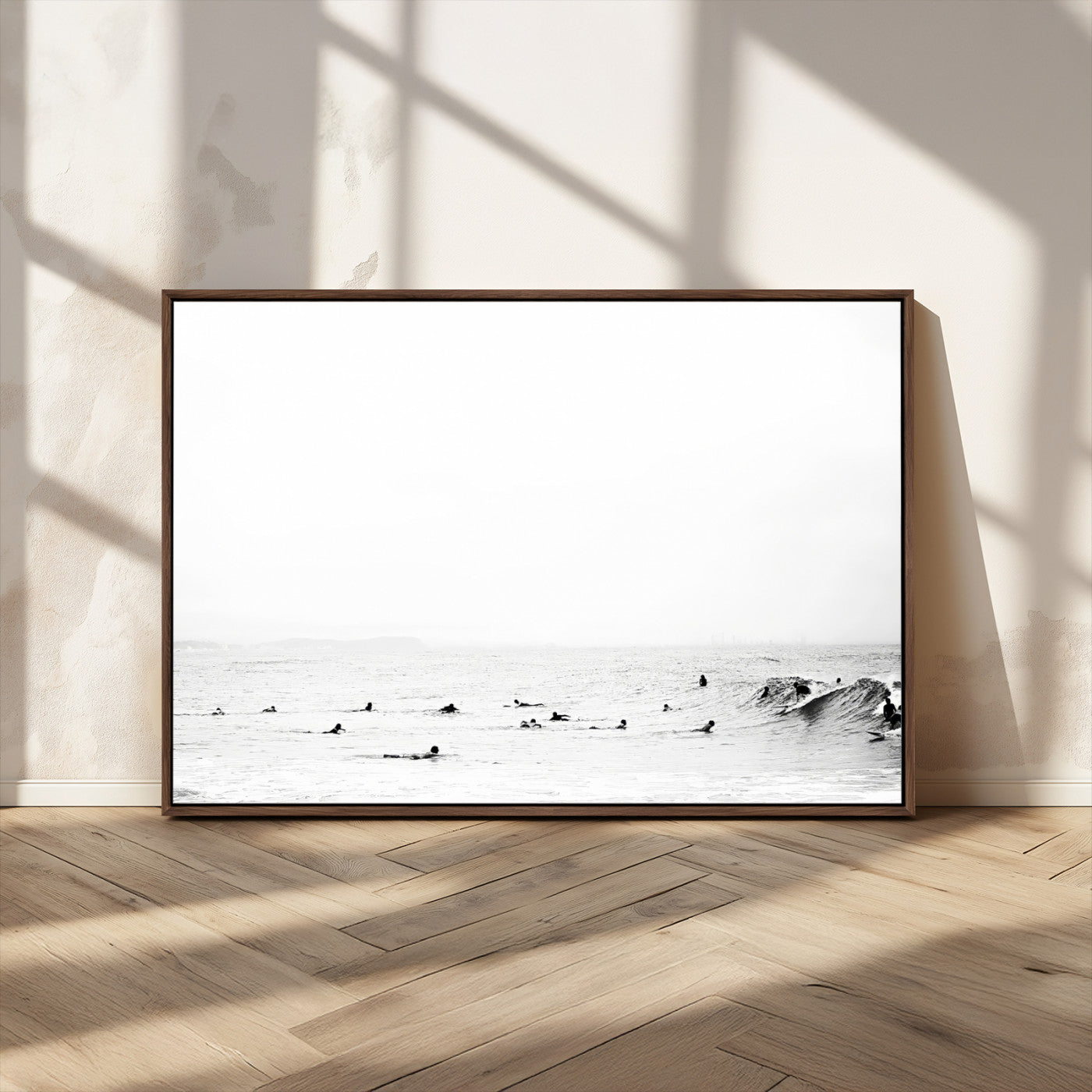 MGV-FC-36X24 - Monochrome Swimming Wall Art Canvas Print, Framed Ocean Horizon Art Picture Print, Moody Coastal Perfect Minimalist Coastal Decor Artwork