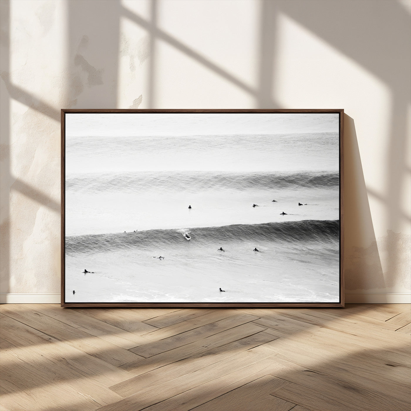 MGV-FC-36X24 - Black White Ocean Wall Art Canvas Print, Framed Coastal Sport Art Picture Print, Ocean Culture Perfect Minimalist Coastal Decor Artwork