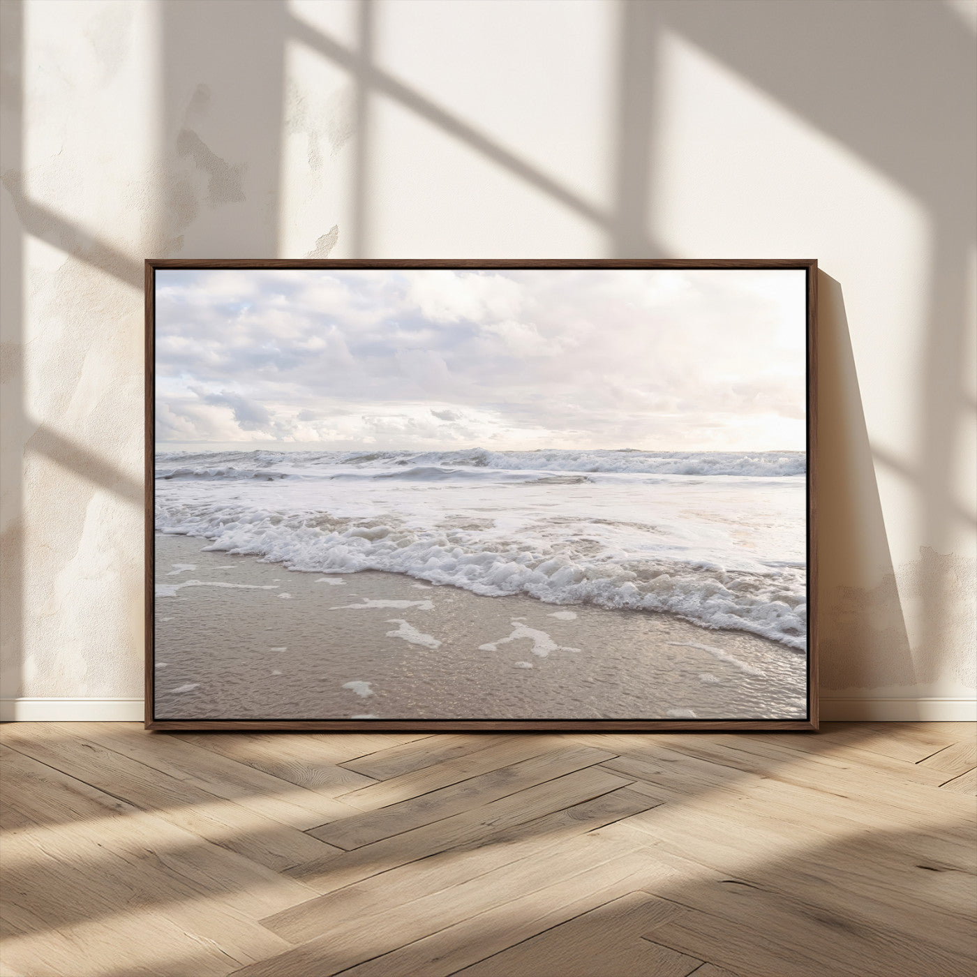 MGV-FC-36X24 - Ocean Waves Wall Art Canvas Print, Framed Coastal Shoreline Art Picture Print, Sea Foam Perfect Coastal Minimalist Decor Artwork