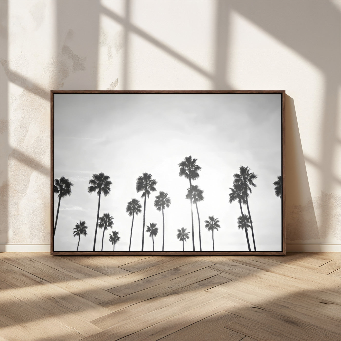 62298277-MGV-CV-36X24-Monochrome Palms Wall Art Canvas Print – Framed Minimalist Silhouetted Trees Artwork for Home, Office, Living Room