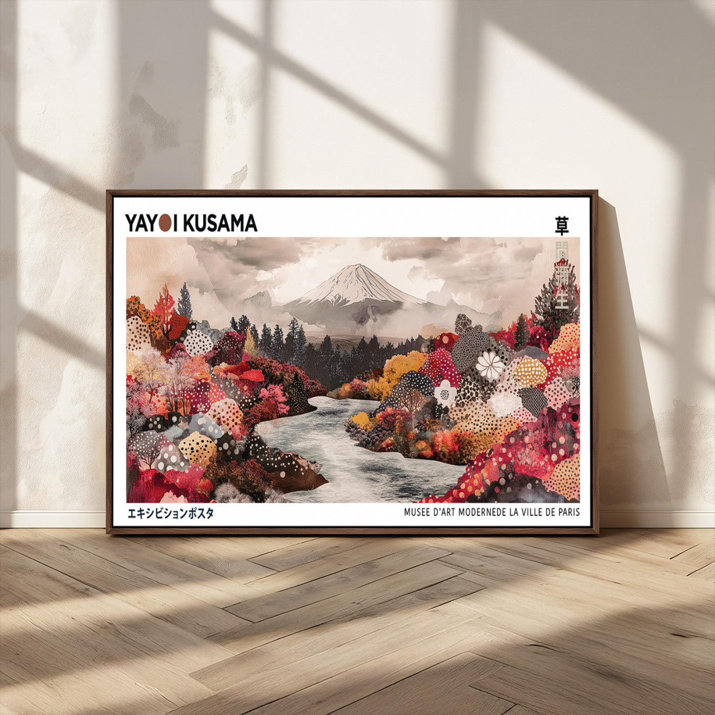 MGV-FC-36X24 - Modern Japanese Wall Art Print, Yayoi Kusama Canvas Wall Art, Abstract Mount Fuji Art Canvas Print,