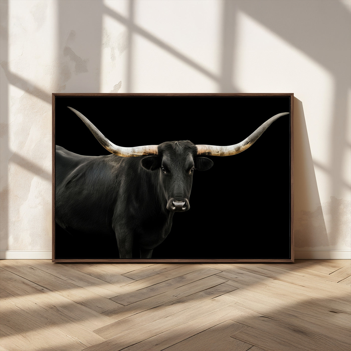 MGV-FC-36X24 - Texas Longhorn Wall Art Canvas Print, Framed Rustic Western Art Picture Print, Farmhouse Animal Perfect Modern Western Minimalist Decor Artwork