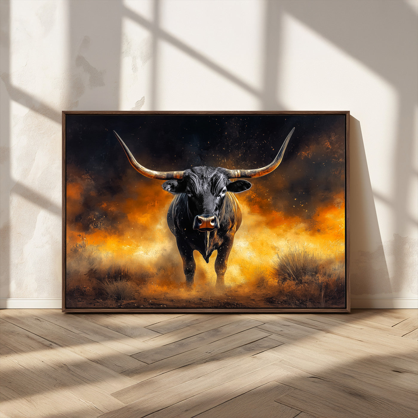 MGV-FC-36X24 - Longhorn Canvas Wall Art Canvas Print, Framed Bold Bull Wall Art Art Picture Print, Western Animal Decor Perfect Western Dramatic Decor Artwork