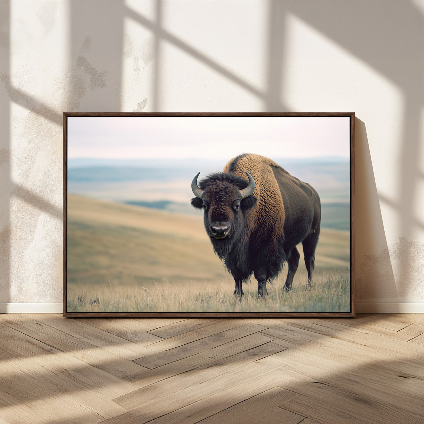 MGV-FC-36X24 - Bison Wall Art Wall Art Canvas Print, Framed Buffalo Canvas Print Art Picture Print, American Bison Decor Perfect Rustic Western Decor Artwork