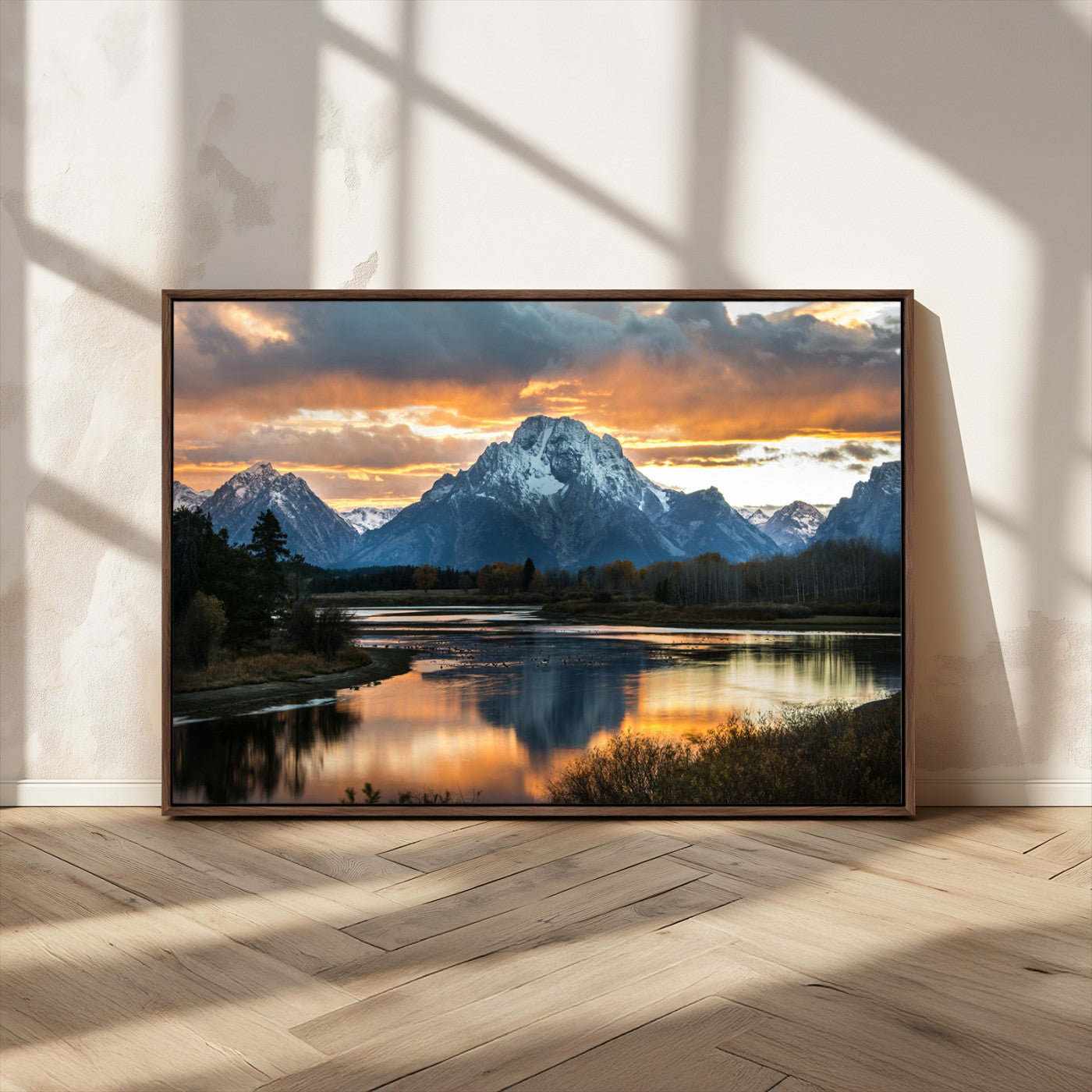 MGV-FC-36X24 - Mountain Sunset Wall Art Canvas Print, Framed Alpine Wilderness Art Picture Print, Golden Hour Perfect Wilderness Decor Artwork