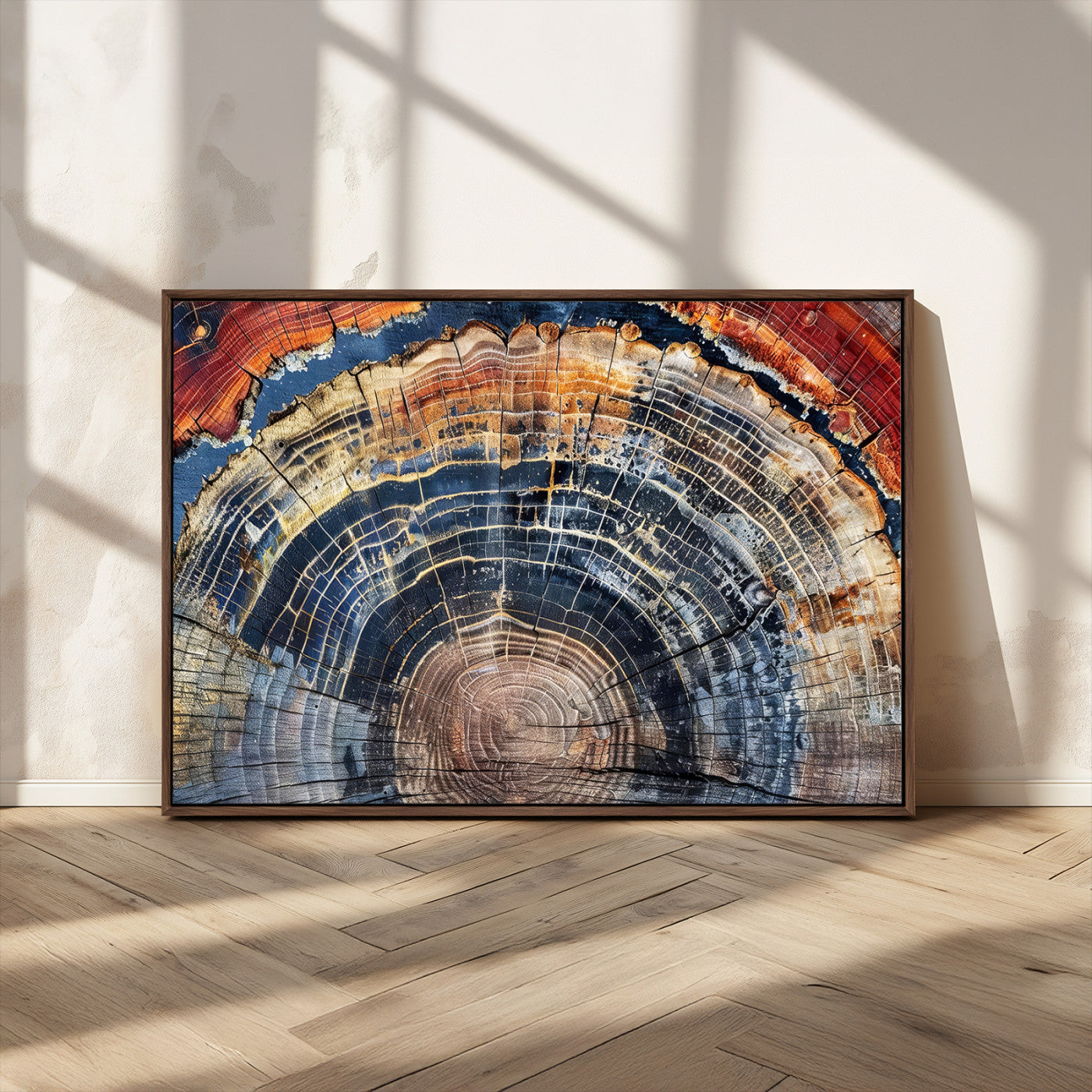 MGV-FC-36X24 - Tree Rings Wall Art Canvas Print, Framed Wood Texture Art Picture Print, Petrified Wood Perfect Modern Rustic Decor Artwork