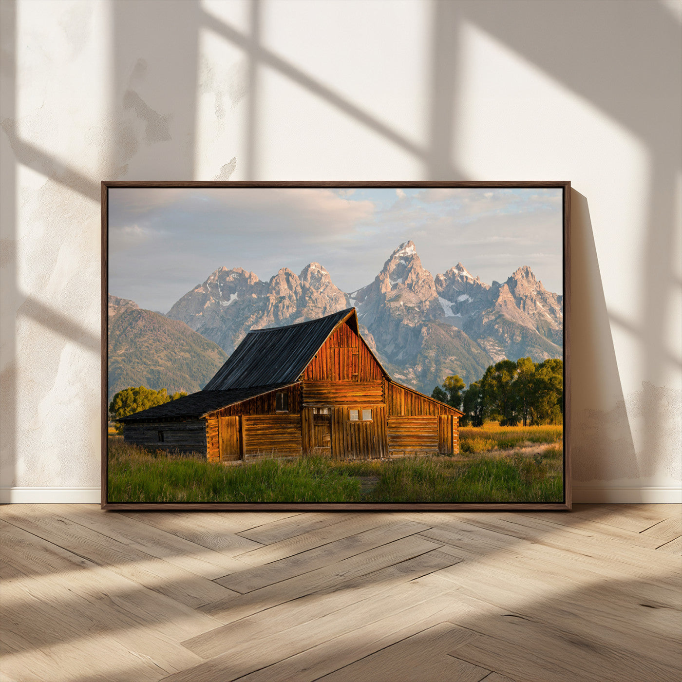 MGV-FC-36X24 - Rustic Barn Wall Art Canvas Print, Framed Western Landscape Art Picture Print, Farmhouse Style Perfect Rustic Farmhouse Decor Artwork
