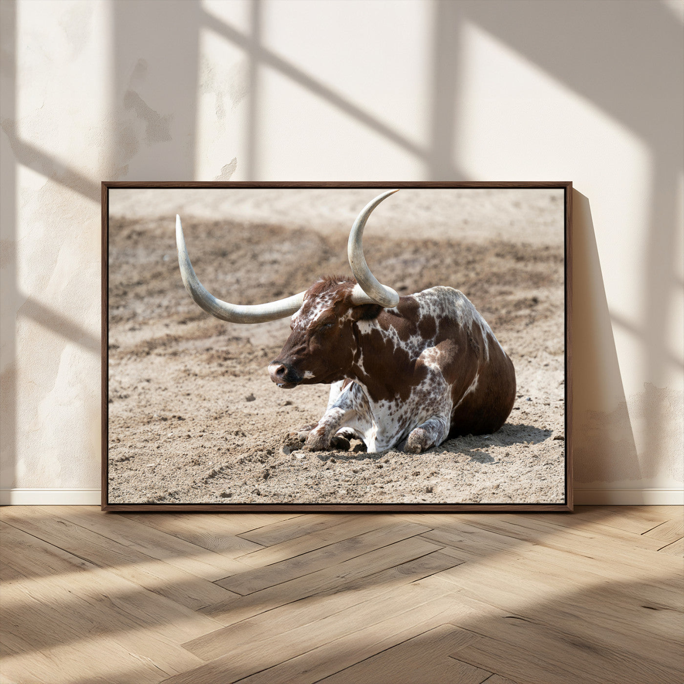 76549210-MGV-CV-36X24-Texas Longhorn Wall Art Canvas Print, Framed Country Living Art Picture Print, Farmhouse Perfect