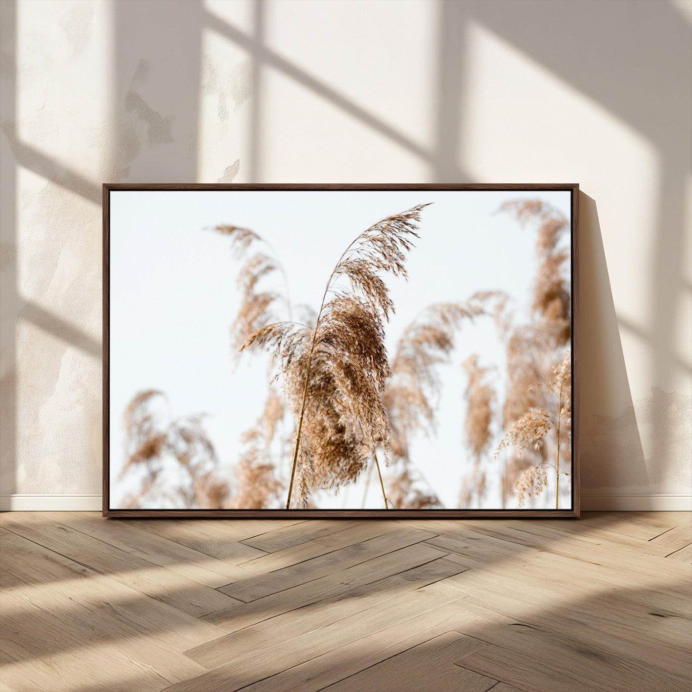 MGV-FC-36X24 - Pampas Grass Wall Art Canvas Print, Framed Neutral Tones Art Picture Print, Minimalist Nature Perfect Boho Decor Artwork