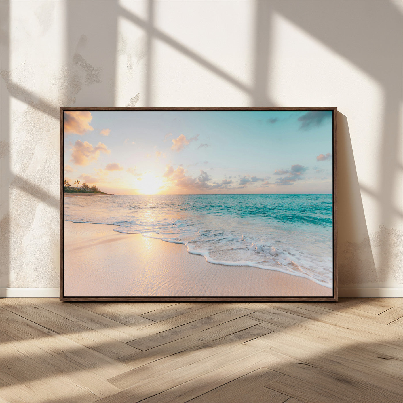 MGV-FC-36X24 - Beach Sunset Wall Art Canvas Print, Framed Ocean Waves Art Picture Print, Summer Escape Perfect Coastal Decor Artwork