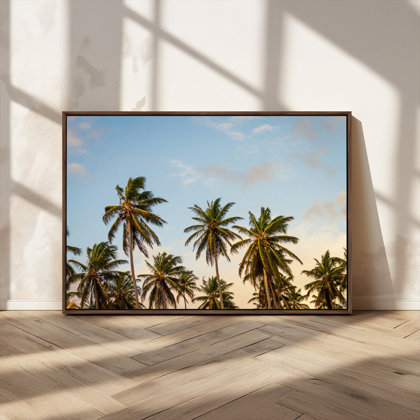 MGV-FC-36X24 - Palm Trees Wall Art Canvas Print, Framed Tropical Vibes Art Picture Print, Coastal Sunset Perfect Coastal Boho Decor Artwork