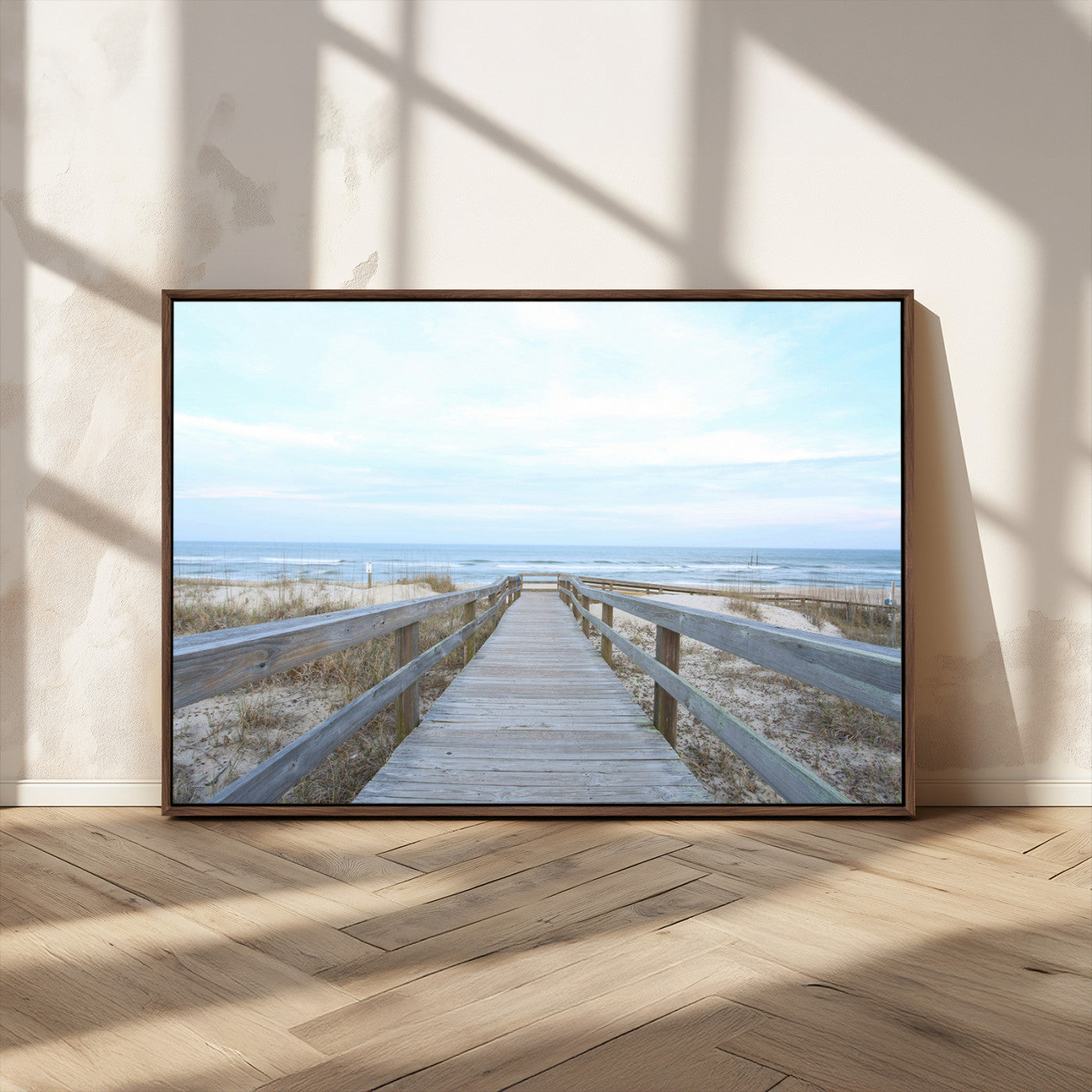 MGV-FC-36X24 - Beach Boardwalk Wall Art Canvas Print, Framed Coastal Serenity Art Picture Print, Ocean View Perfect Coastal Decor Artwork