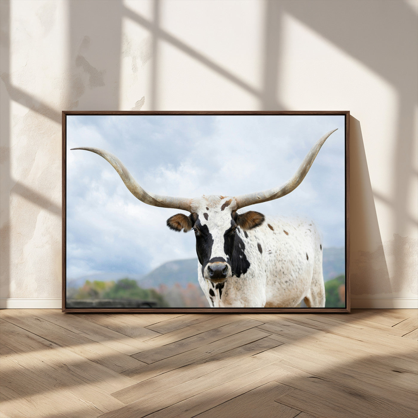 MGV-FC-36X24 - Texas Longhorn Wall Art Canvas Print, Framed Western Rustic Art Picture Print, Farmhouse Decor Perfect Farmhouse Decor Artwork