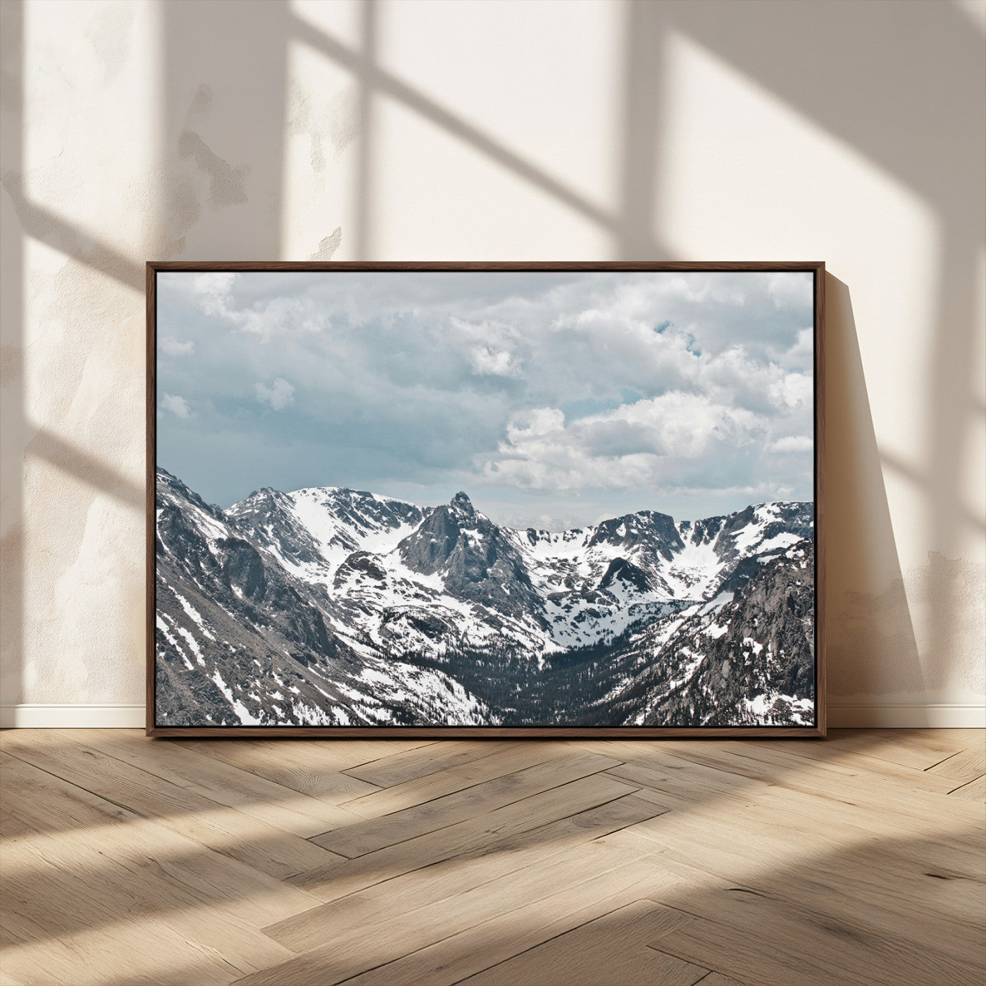 MGV-FC-36X24 - Snowy Peaks Wall Art Canvas Print, Framed Alpine Wilderness Art Picture Print, Mountain Escape Perfect Winter Serenity Decor Artwork