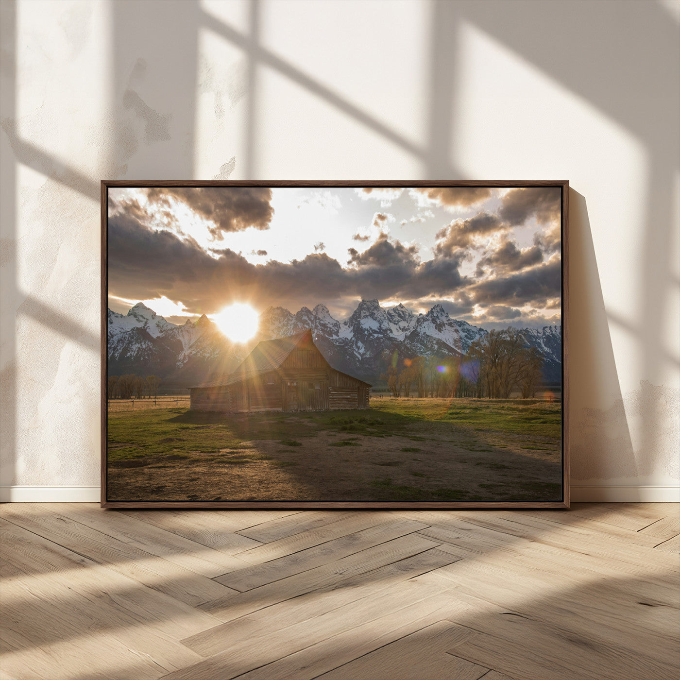 MGV-FC-36X24 - Snowy Peaks Wall Art Canvas Print, Framed Nature Escape Art Picture Print, Rustic Charm Perfect Rustic Western Decor Artwork