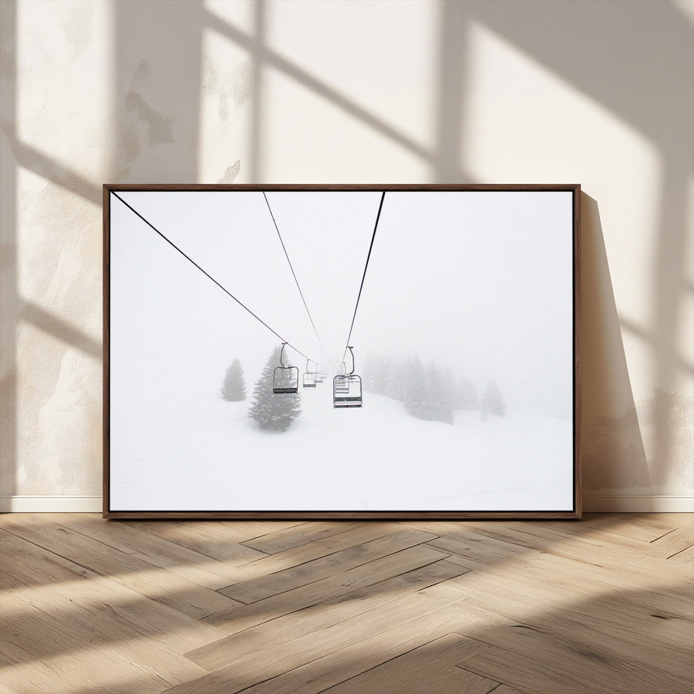 MGV-FC-36X24 - Ski Lift Wall Art Canvas Print, Framed Snowy Landscape Art Picture Print, Alpine Adventure Perfect Nordic Minimalist Decor Artwork