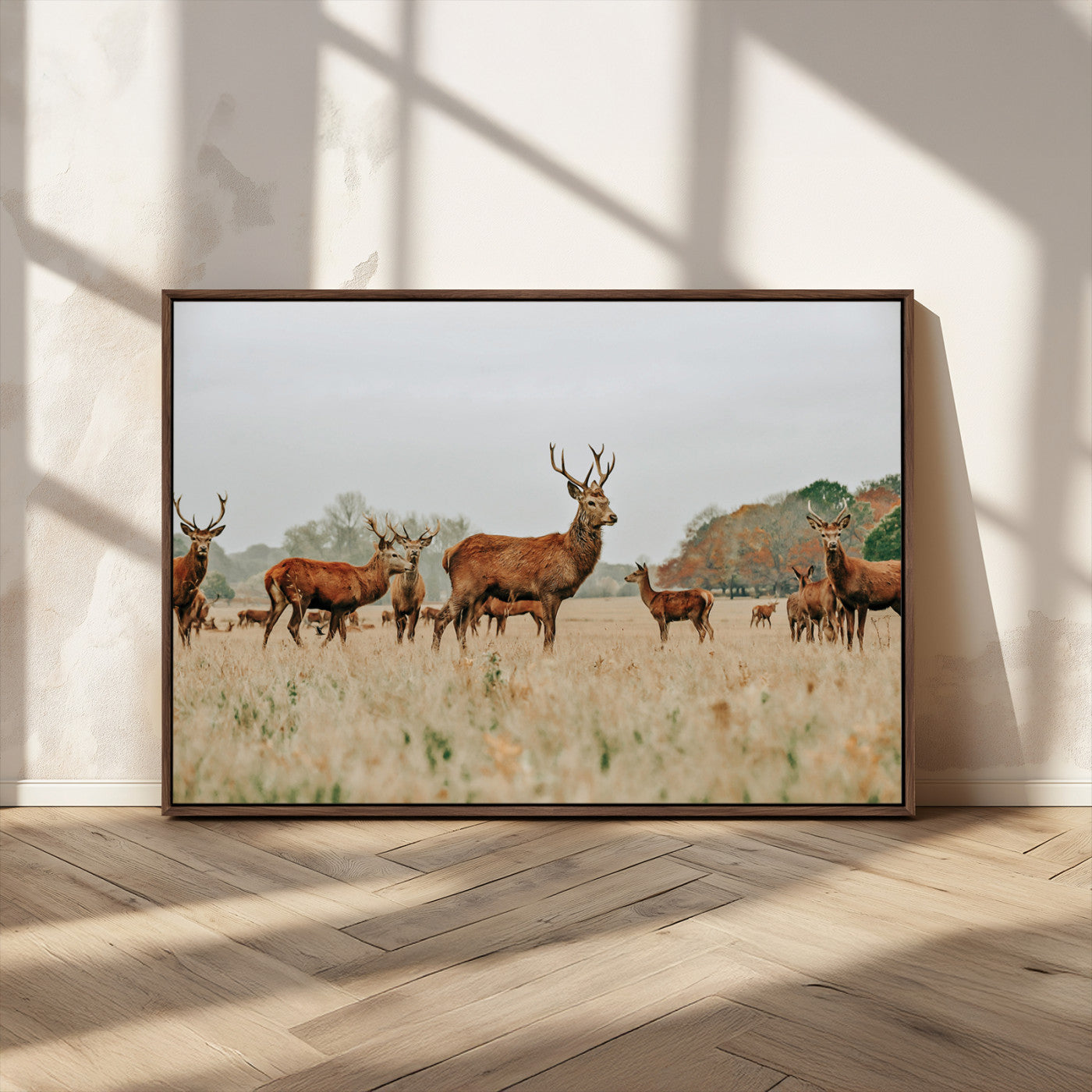 MGV-FC-36X24 - Rustic Deer Print Wall Art Canvas Print, Framed Autumn Nature Canvas Art Picture Print, Wildlife Art Print Perfect Rustic Wildlife Decor Artwork