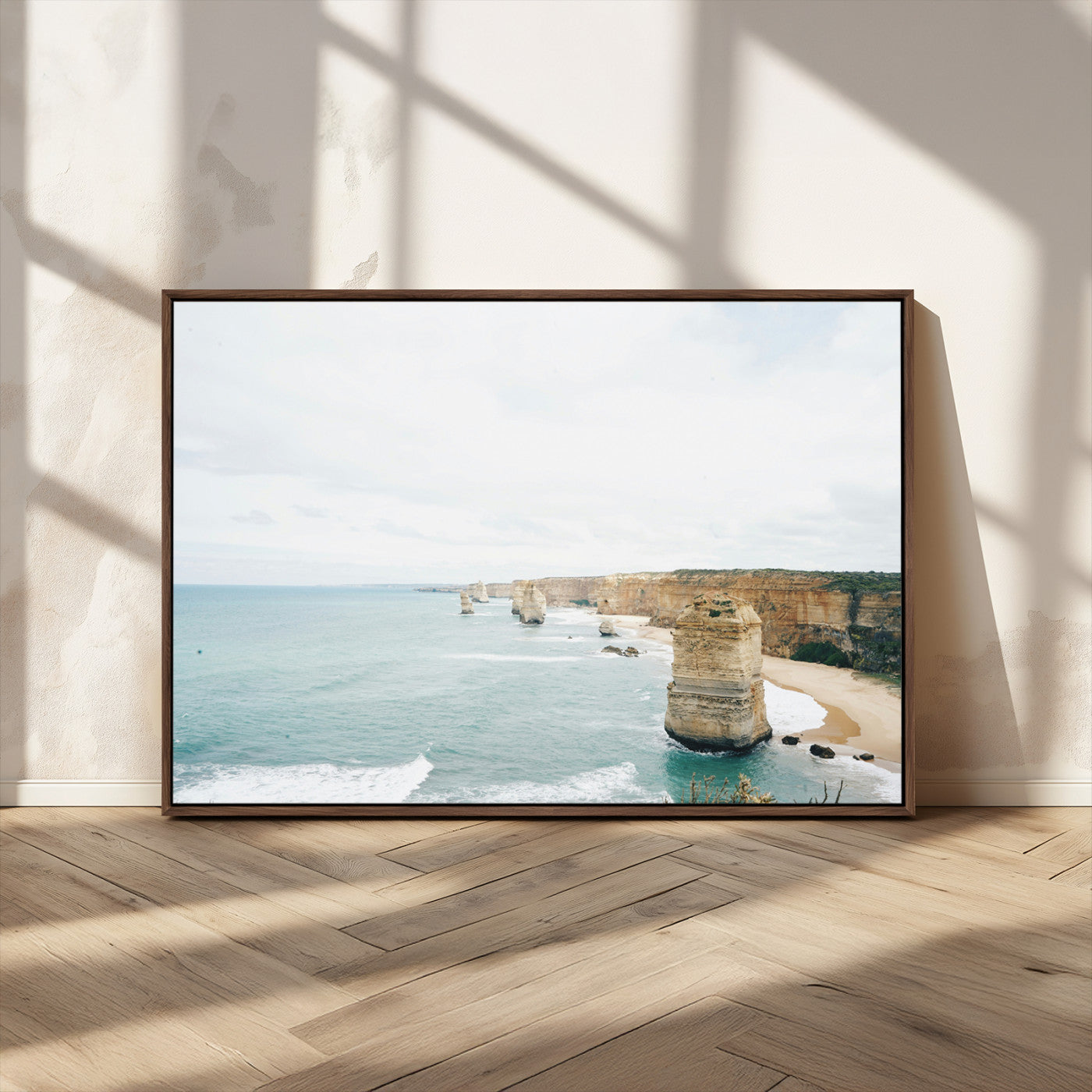 MGV-FC-36X24 - Twelve Apostles Wall Art Canvas Print, Framed Coastal Cliffs Art Picture Print, Rugged Rock Formations Perfect Minimalist Coastal Decor Artwork