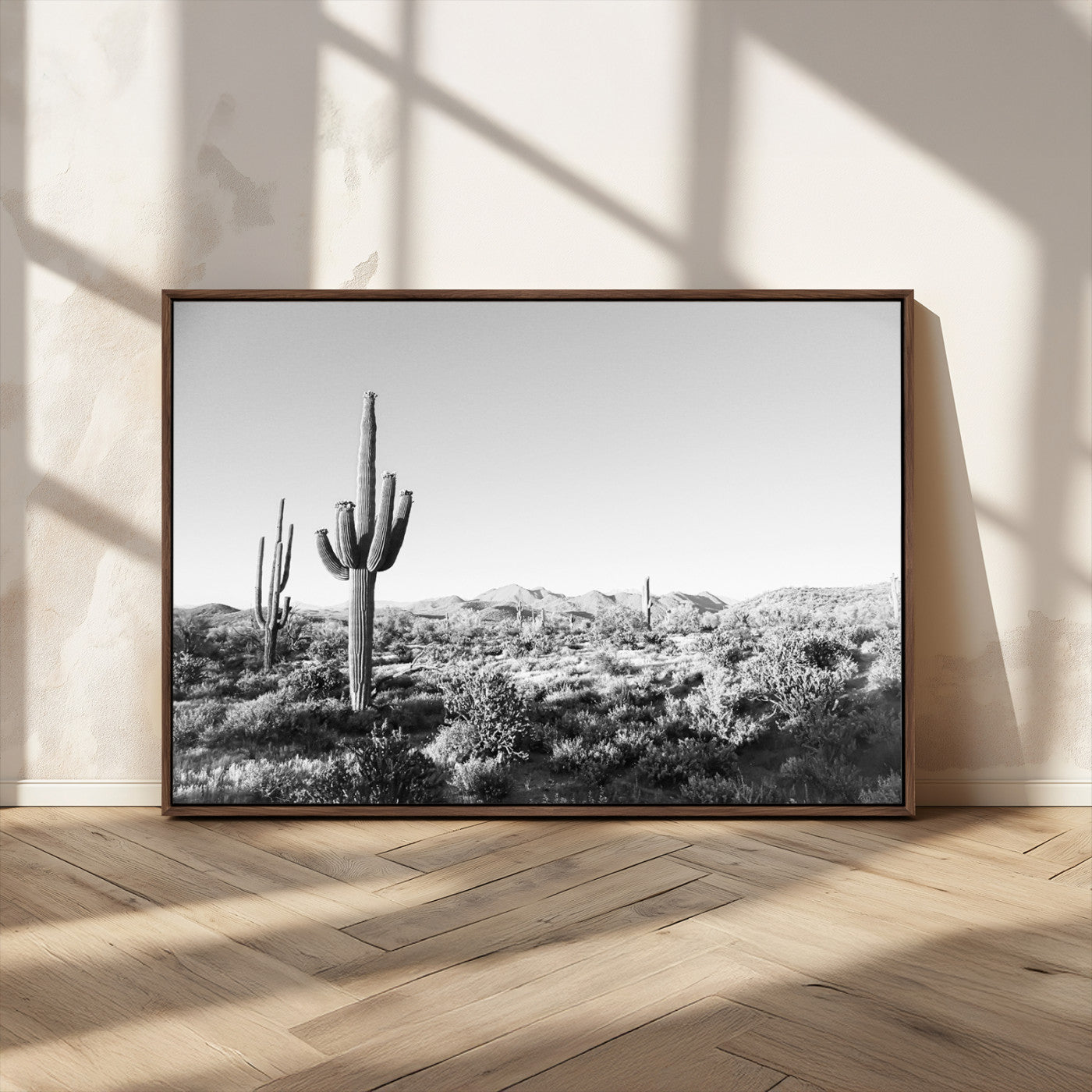 MGV-FC-36X24 - Saguaro Cactus Wall Art Canvas Print, Framed Monochrome Landscape Art Picture Print, Scenic Arizona View Perfect Minimalist Western Decor Artwork