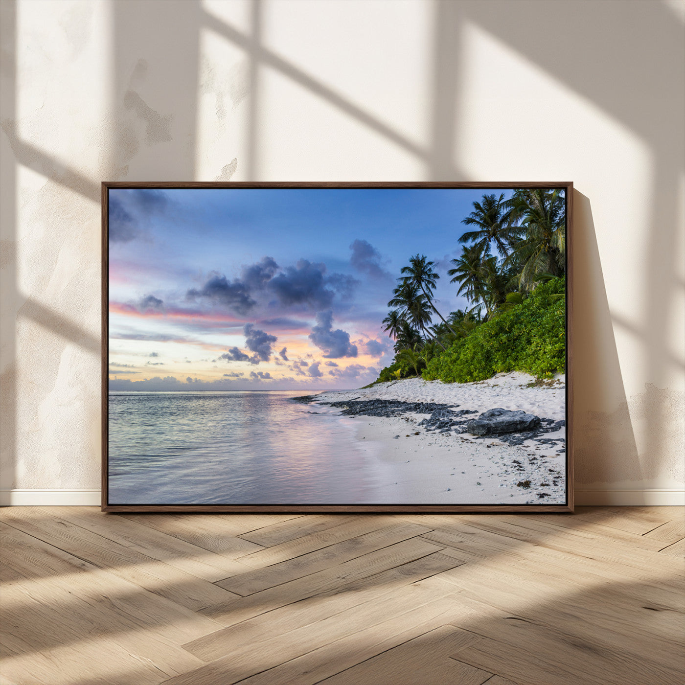 MGV-FC-36X24 - Tropical Beach Wall Art Canvas Print, Framed Sunset Glow Art Picture Print, Palm Tree Coast Perfect Tropical Coastal Decor Artwork
