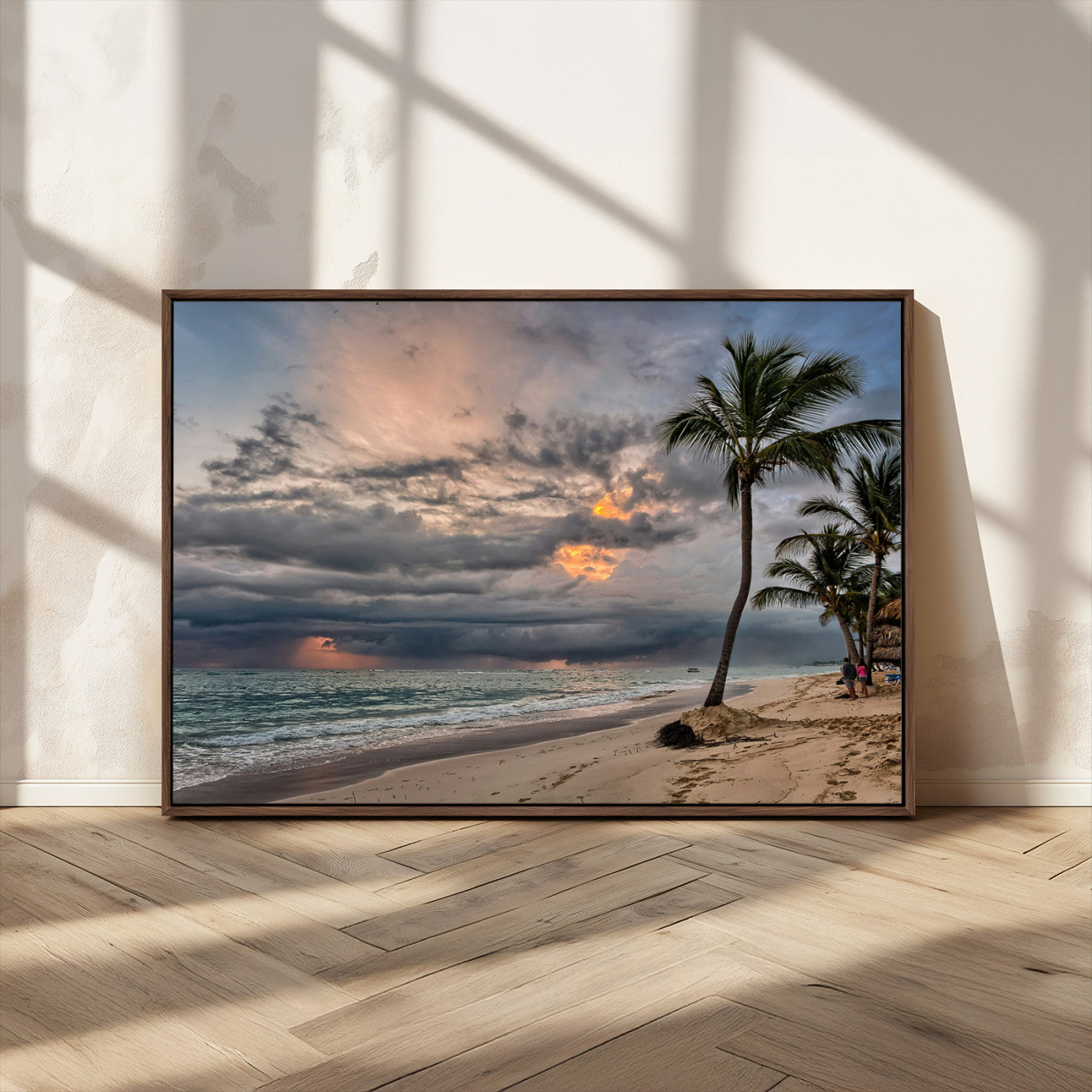 MGV-FC-36X24 - Tropical Storm Wall Art Canvas Print, Framed Moody Beach Art Picture Print, Dramatic Sky Perfect Tropical Coastal Decor Artwork