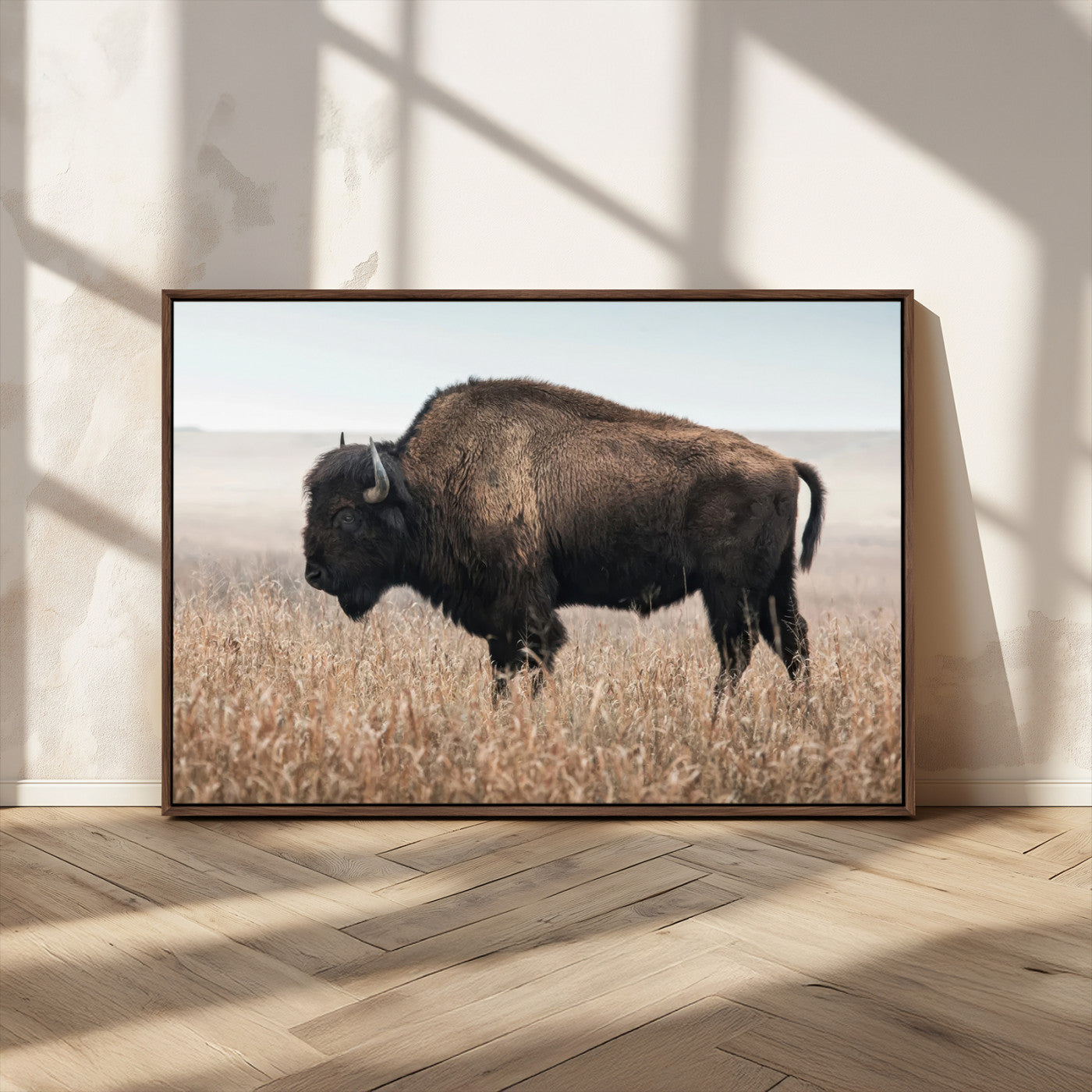 MGV-FC-36X24 - American Bison in Field  Wall Art Canvas Print – Powerful Winter Wildlife Scene with Buffalo in