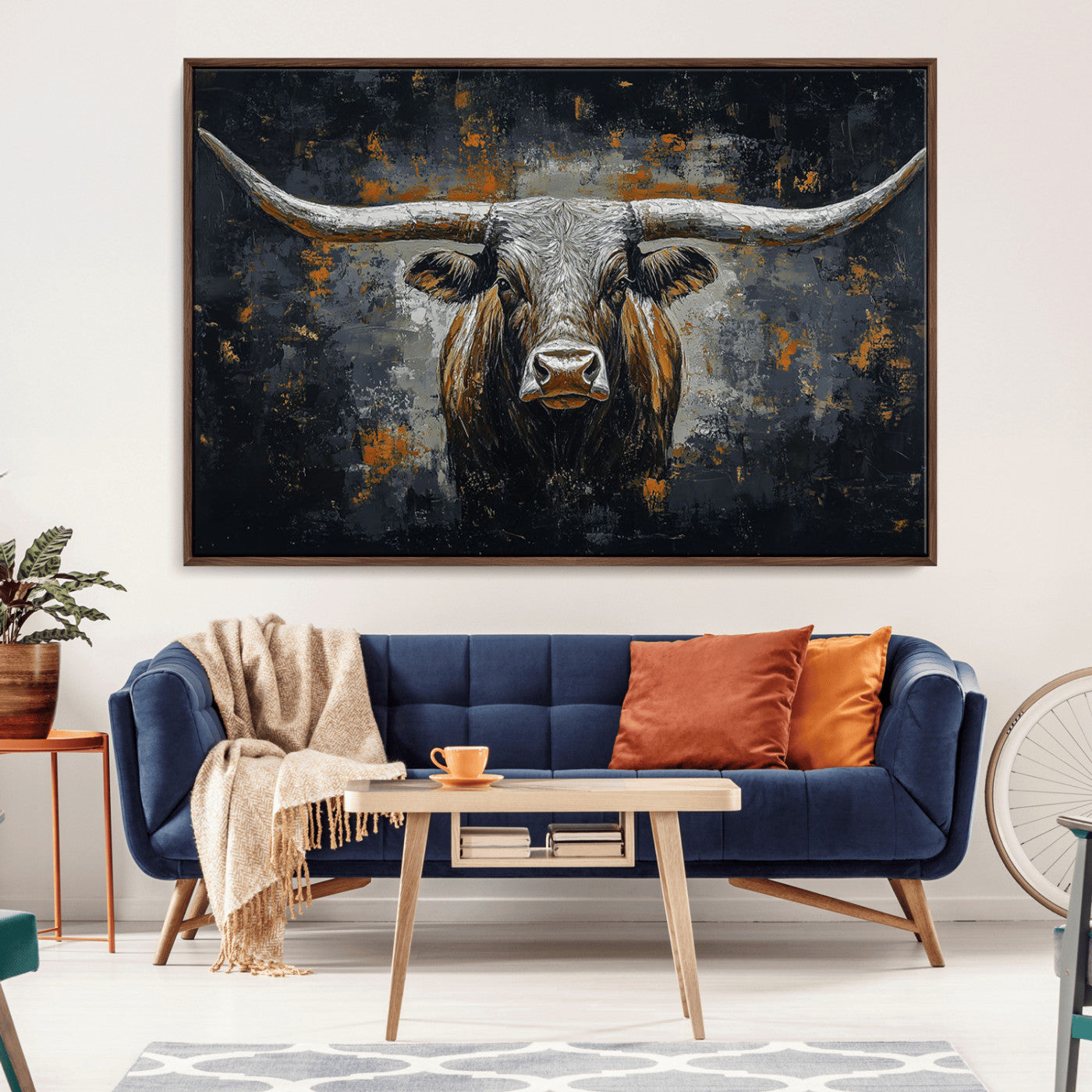 93195031-MGV-CV-36X24-Rustic Longhorn Bull Wall Art Canvas Print – Vintage Western Cattle Painting, Texas Steer Artwork for Ranch, Farmhouse or Cowboy Decor