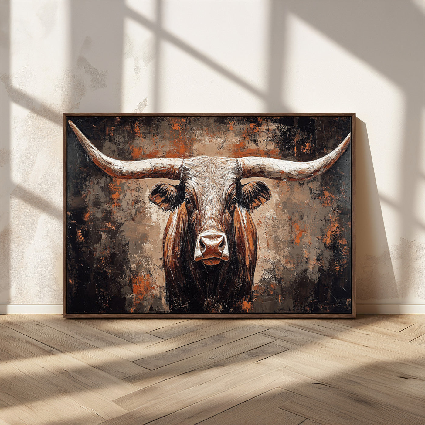 42732393-MGV-CV-36X24-Rustic Longhorn Bull Wall Art Canvas Print – Vintage Western Cattle Painting, Texas Steer Artwork for Ranch, Farmhouse or Cowboy Decor