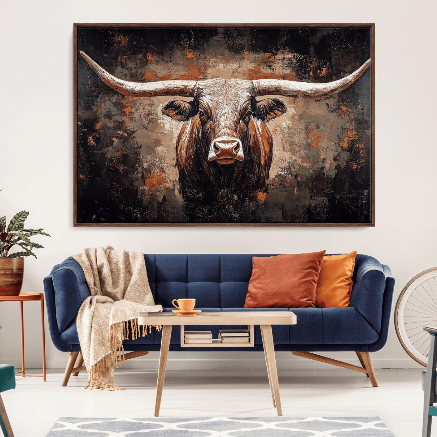 24779067-MGV-CV-36X24-Rustic Longhorn Bull Wall Art Canvas Print – Vintage Western Cattle Painting, Texas Steer Artwork for Ranch, Farmhouse or Cowboy Decor