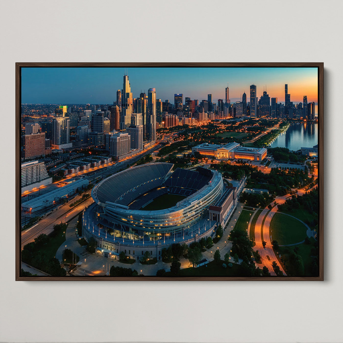 36690345-MGV-CV-36X24-Chicago Bears Soldiers Field Wall Art Canvas Print – Framed Football Stadium Artwork for Sports Fans, Soldier Field Skyline Canvas Decor for Game Room or Man Cave