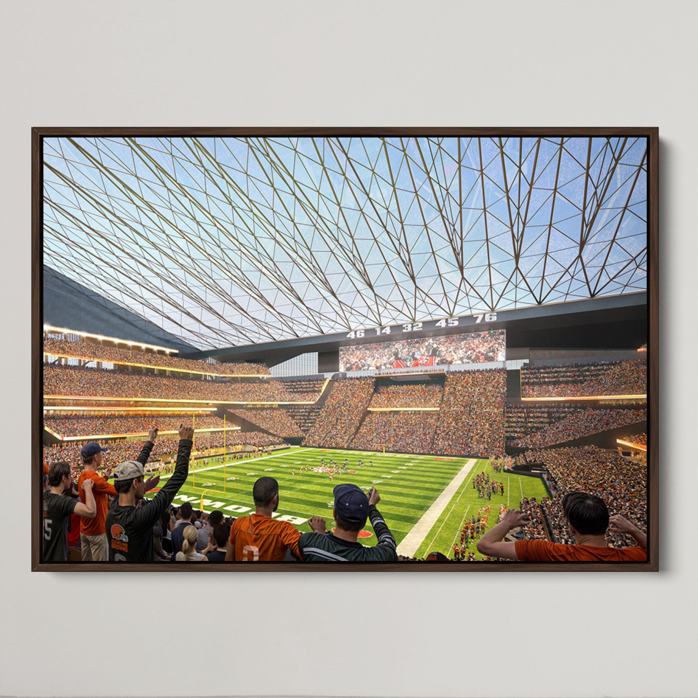 81960112-MGV-CV-36X24-Cleveland Browns Stadium Wall Art Canvas Print – Framed Football Artwork Featuring Cleveland Skyline and Browns Stadium, Perfect for Man Cave or Game Room Decor