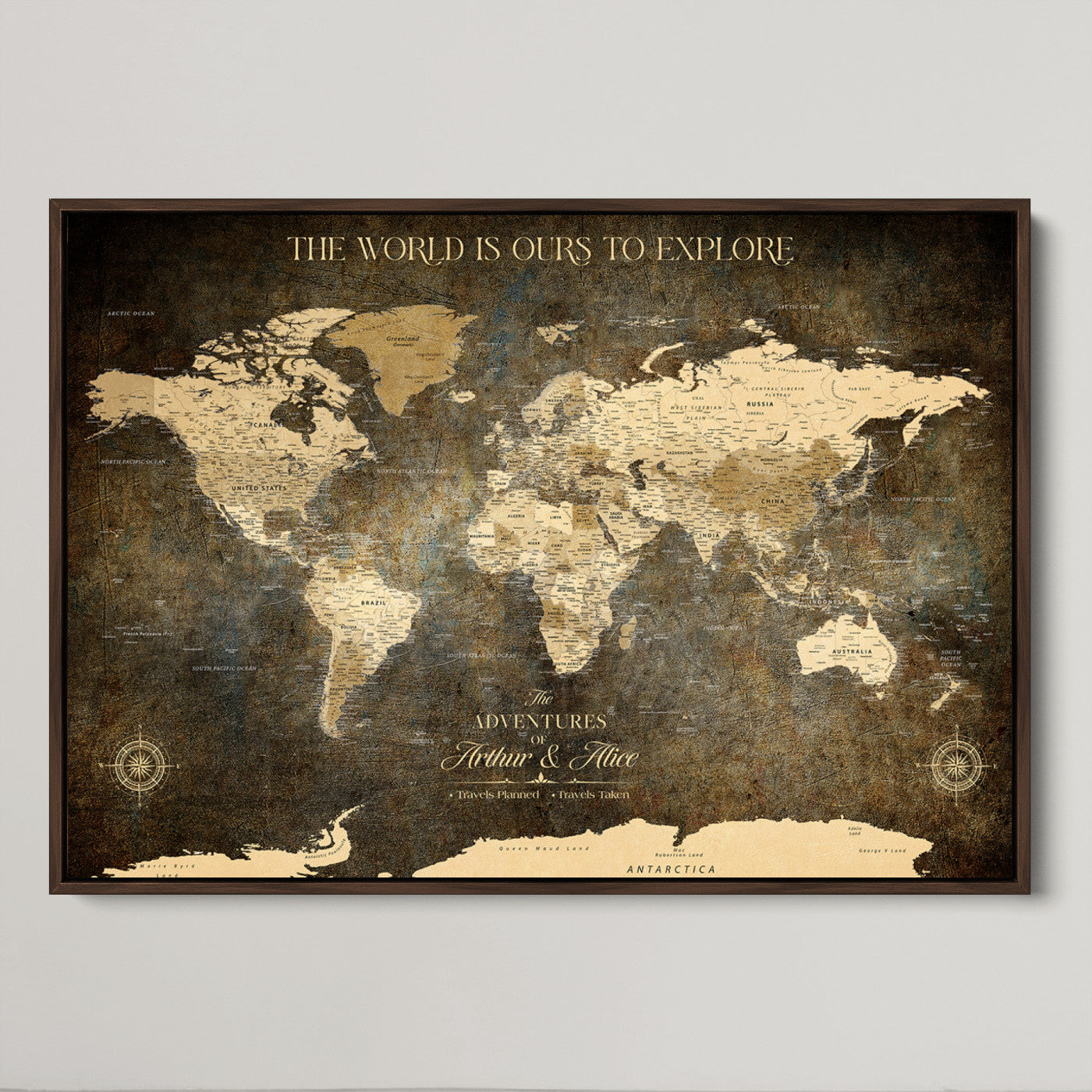 76675404-MGV-CV-36X24-Framed Push Pin World Travel Map – Canvas Wall Art for Tracking Adventures, Decorative Vintage Style Map with Pins for Home or Office - H1