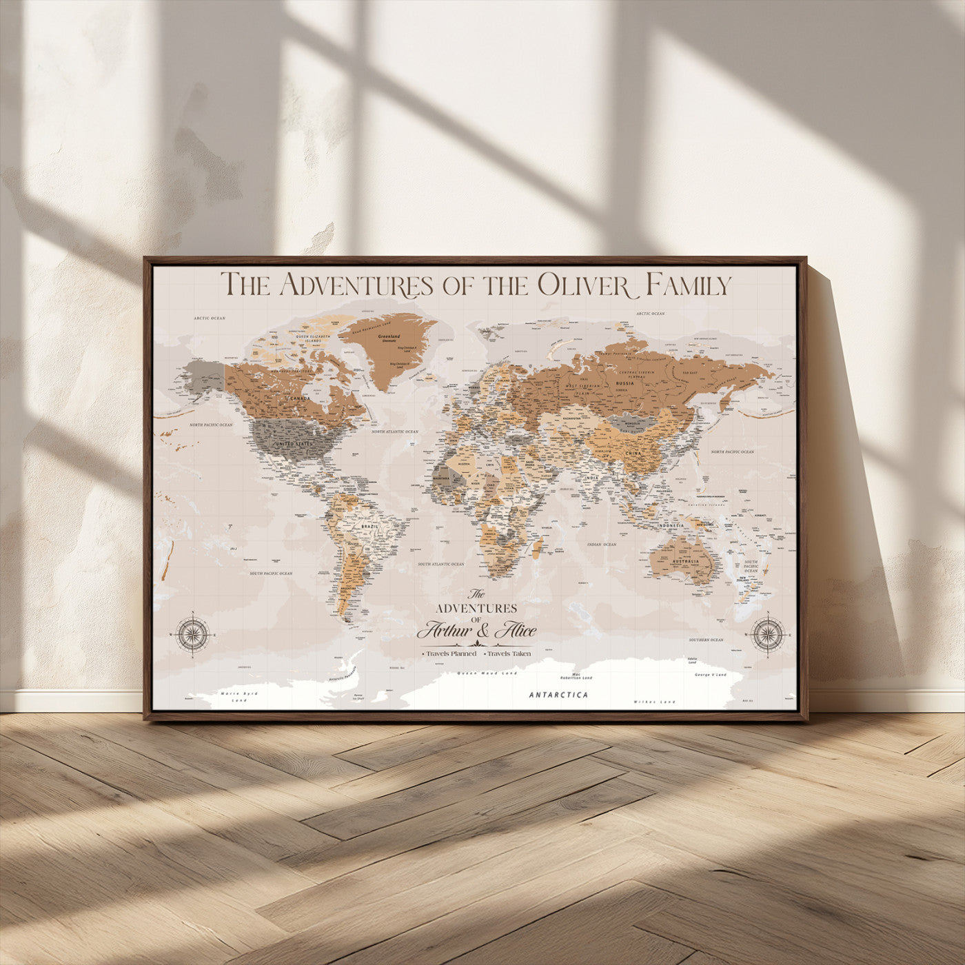 MGV-FC-36X24 - World Travel Map with Pins – Push Pin Maps of Where I've Been, Framed Wall Map for Travel Memories,