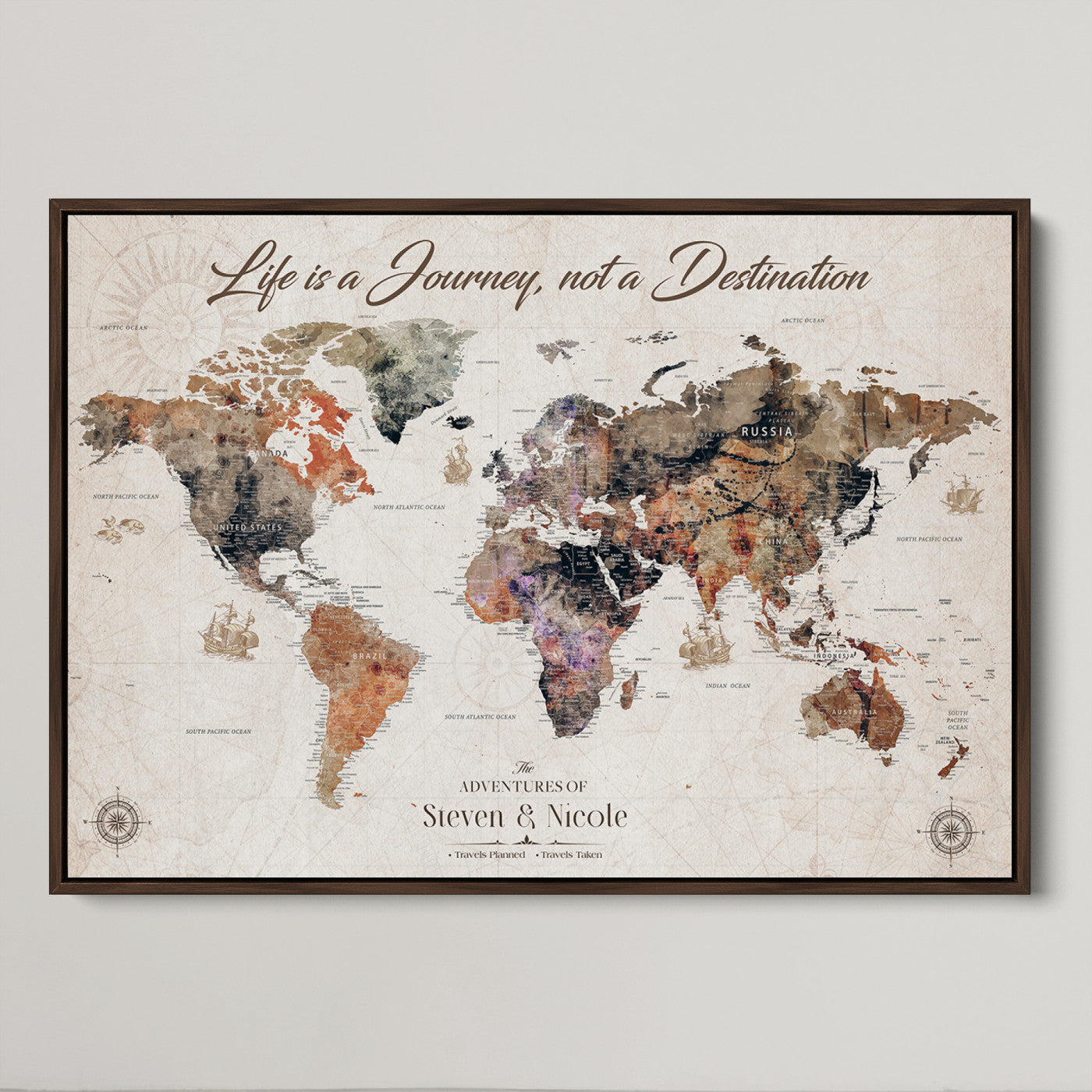 96000140-MGV-CV-36X24-Custom Push Pin World Map Wall Canvas Print – Personalized Travel Tracker with Pins – Framed Large Multi-Size Canvas for Home Office Decor