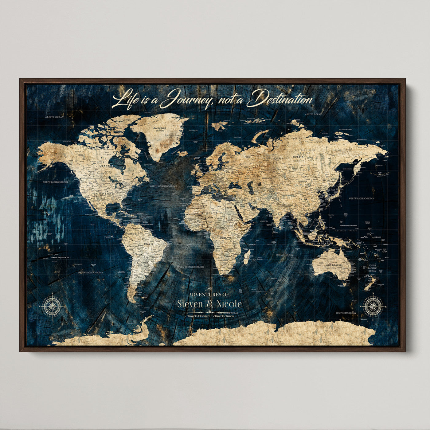 23551206-MGV-CV-36X24-Custom Push Pin World Map Wall Canvas Print – Personalized Travel Tracker with Pins – Framed Large Multi-Size Canvas for Home Office Decor