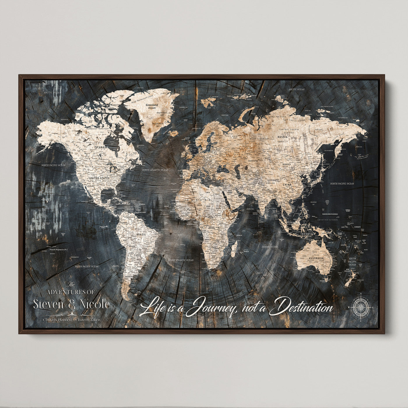 13001721-MGV-CV-36X24-Custom Push Pin World Map Wall Canvas Print – Personalized Travel Tracker with Pins – Framed Large Multi-Size Canvas for Home Office Decor