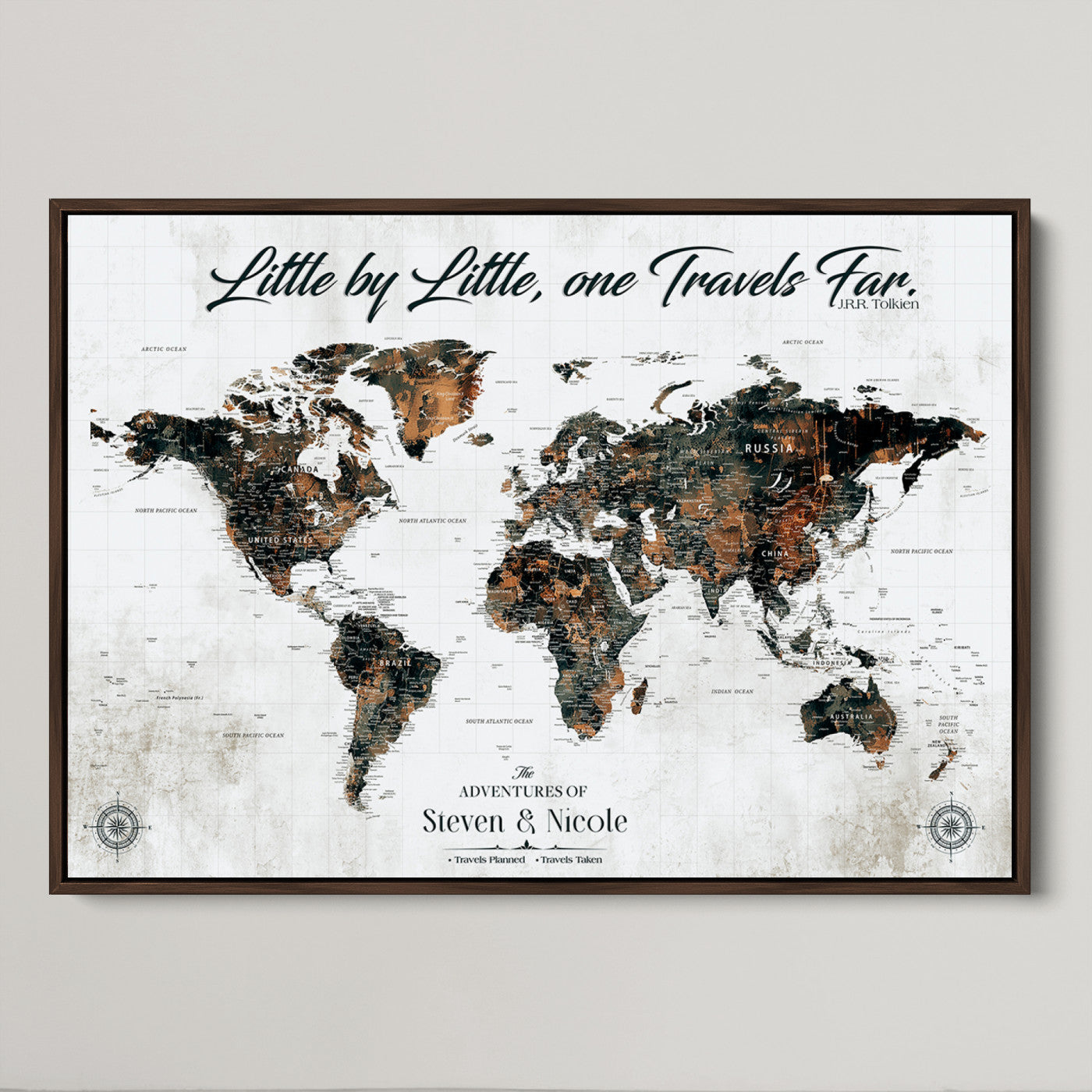 89231588-MGV-CV-36X24-Custom Push Pin World Map Wall Canvas Print – Personalized Travel Tracker with Pins – Framed Large Multi-Size Canvas for Home Office Decor