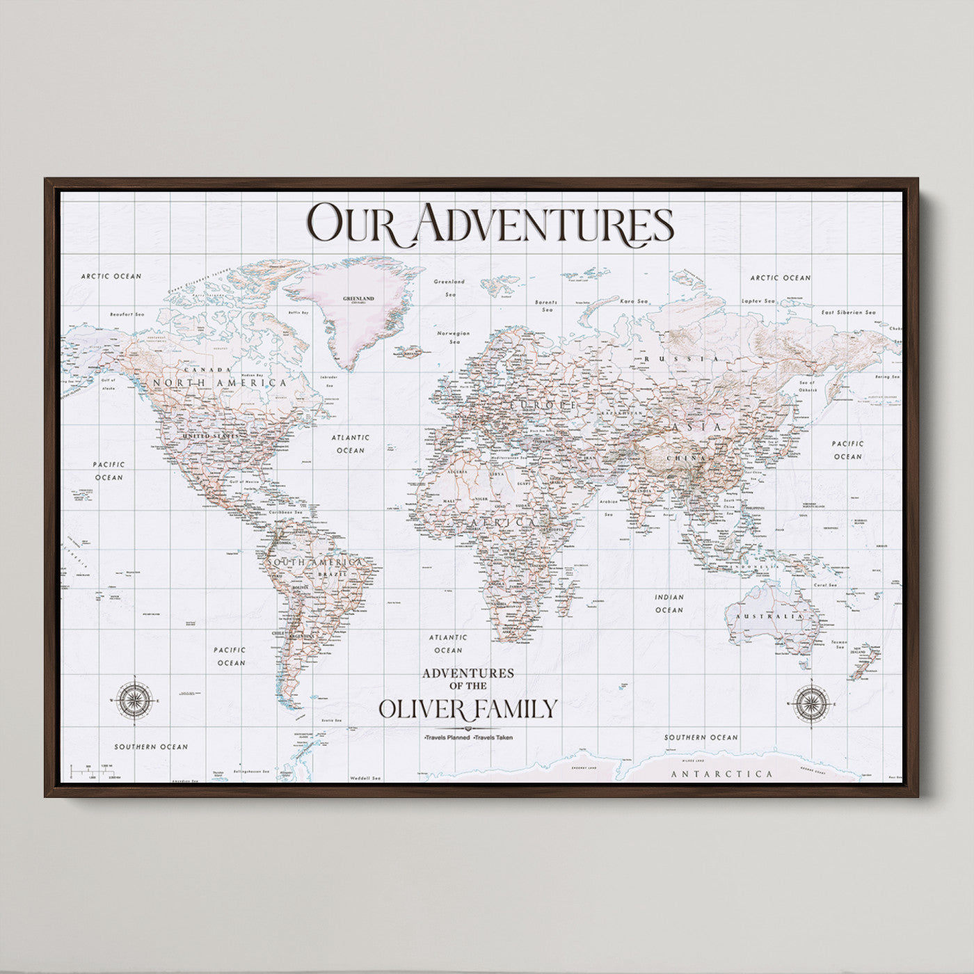 40041157-MGV-CV-36X24-Custom Push Pin World Map Wall Canvas Print – Personalized Travel Tracker with Pins – Framed Large Multi-Size Canvas for Home Office Decor
