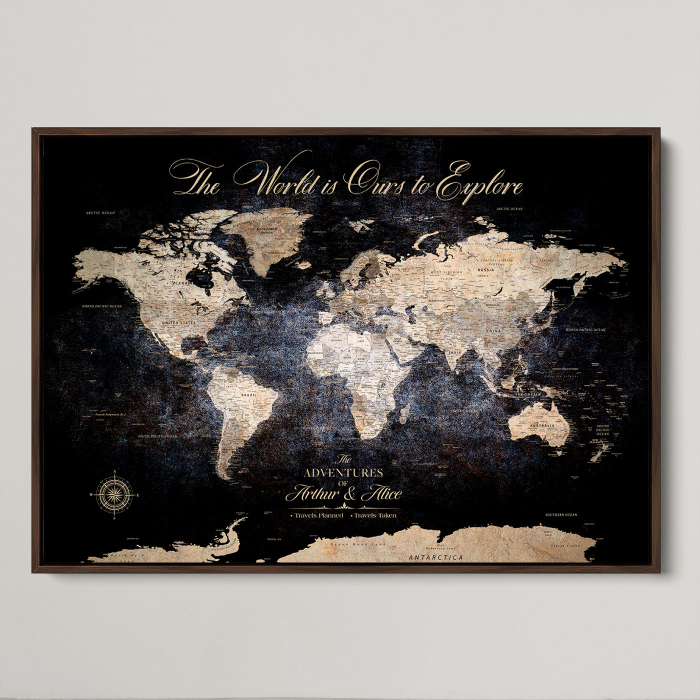 21010471-MGV-CV-36X24-Customize Push Pin World Map Wall Canvas Print, Personalized Travel Tracker with Pins, Framed Large Canvas for Home Office Decor - H37