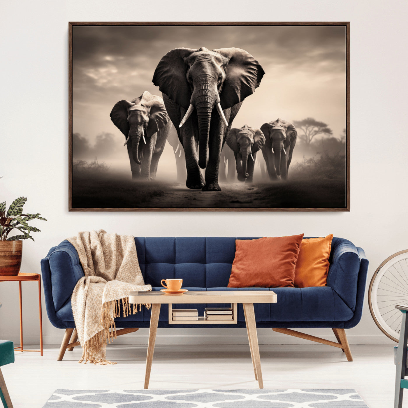 48598F10-MGV-CV-36X24-Elephant Family Wall Art Canvas Print, Framed Elephant Wall Art Home Decor